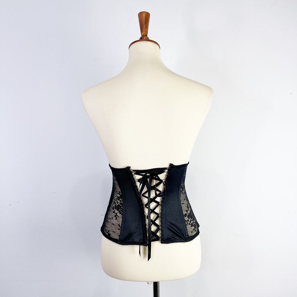 Black lace waist trainer corset back hook and eye side lace up Size XS/S